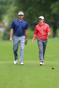 02-05-13 PGA Tour 2013, Wells Fargo Championship, Quall Hollow Club, Charlotte, NC, USA. 02-05 May. Rory  McIlroy of Northern Ireland and Bubba Watson head up the fairway during the first round.