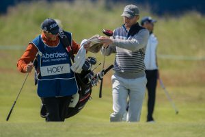 09-07-15 European Tour 2015, Aberdeen Asset Management Scottish Open, Gullane GC, Gullane, East Lothian, Scotland, UK. 09 - 12 Jul. Michael Hoey of Northern Ireland with caddie during the first round.
